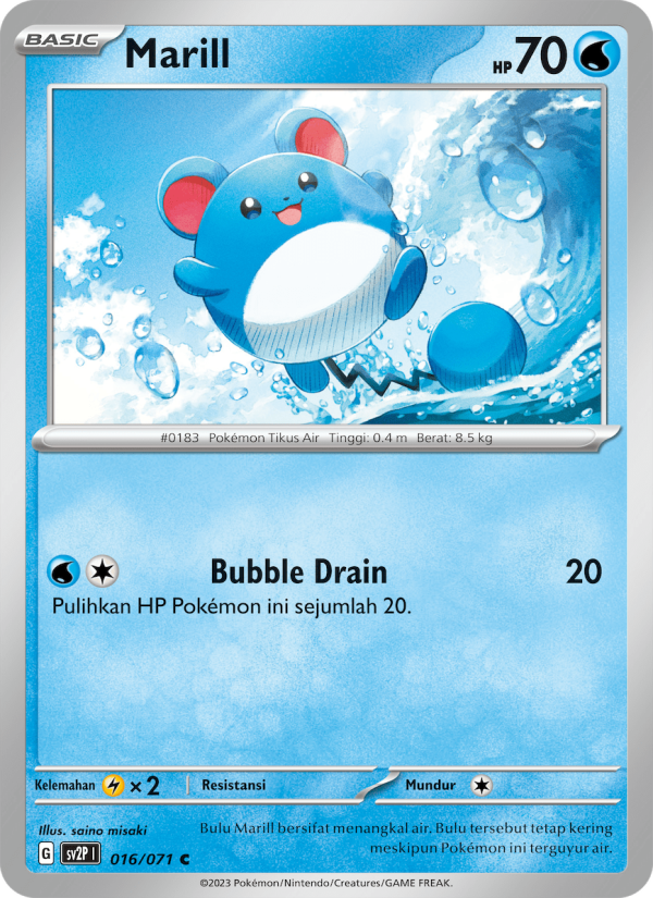 Marill 016 — Mara Bahaya Salju (Indonesian Pokémon TCG card)