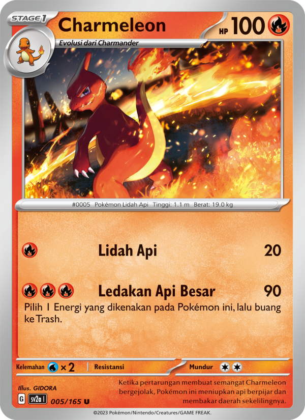 Charmeleon 005 — Kartu Pokémon 151 (Indonesian Pokémon TCG card)