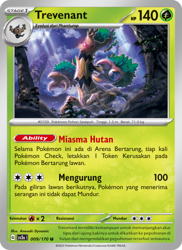 Trevenant 009 — Kilau Hitam (Indonesian Pokémon TCG card)