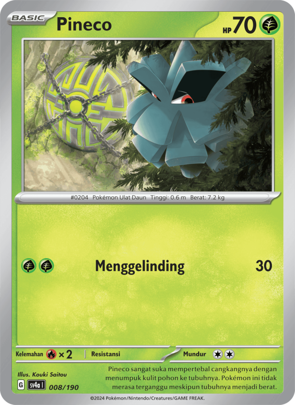 Pineco 008 — Harta Berkilau ex (Indonesian Pokémon TCG card)