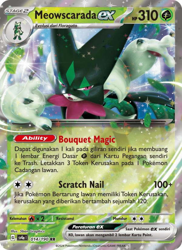 Meowscarada ex 014 — Harta Berkilau ex (Indonesian Pokémon TCG card)