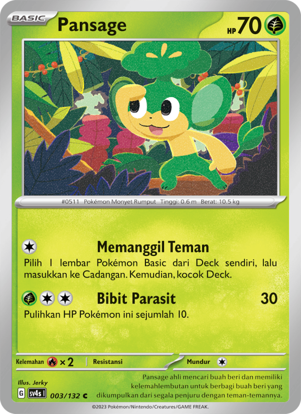 Pansage 003/132 — Pertemuan Paradoks (Indonesian Pokémon TCG card)