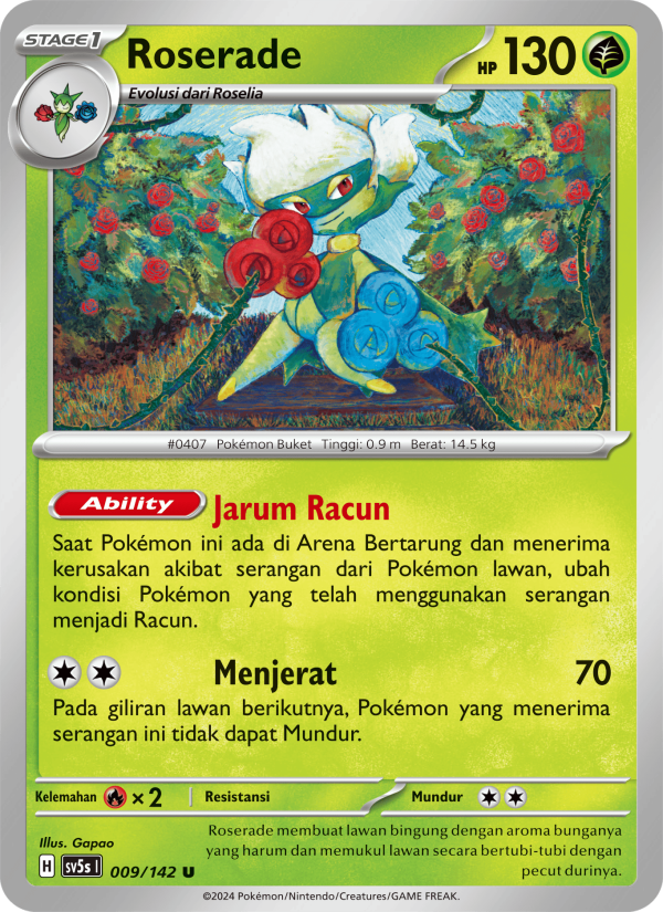 Roserade 009 — Paradoks Andalan (Indonesian Pokémon TCG card)