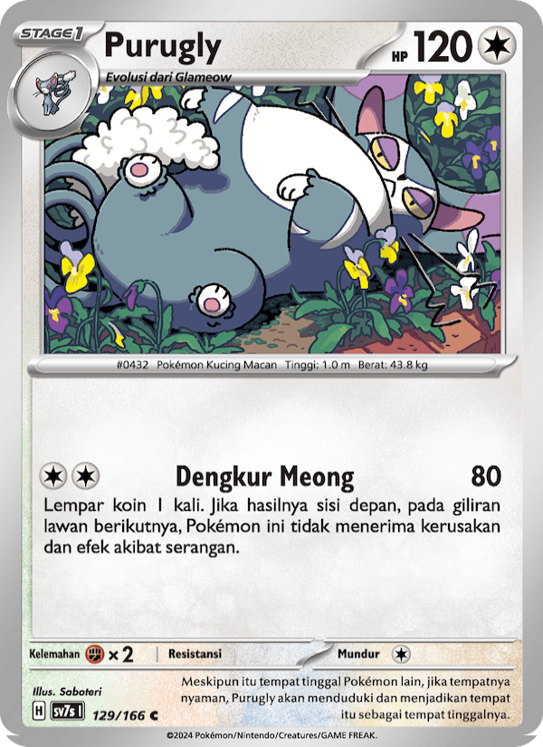 Purugly 129 — Bimbingan Rasi (Indonesian Pokémon TCG card)