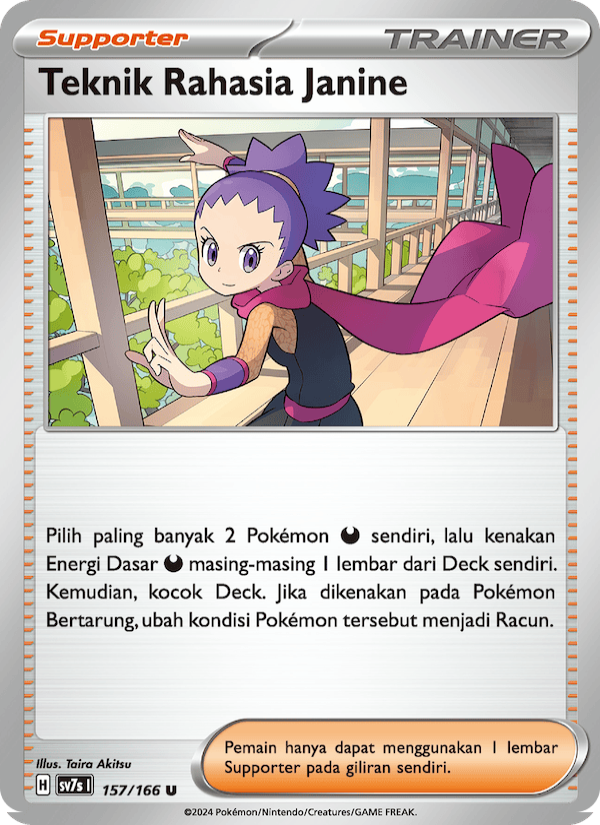 Teknik Rahasia Janine‌ 157 — Bimbingan Rasi (Indonesian Pokémon TCG card)