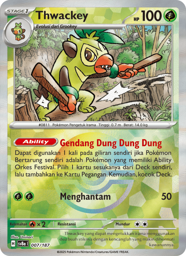 Thwackey 007 — Festival Terastal ex (Indonesian Pokémon TCG card)