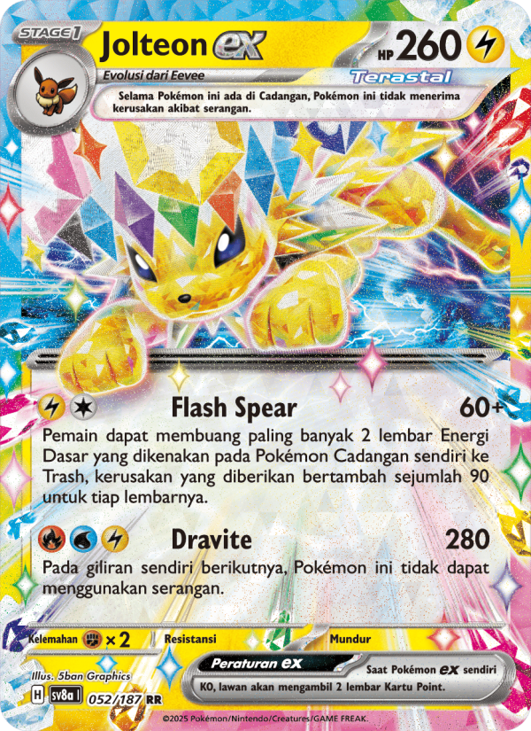 Jolteon ex 052 — Festival Terastal ex (Indonesian Pokémon TCG card)