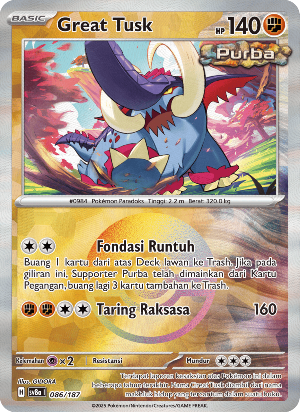 Great Tusk 086 — Festival Terastal ex (Indonesian Pokémon TCG card)