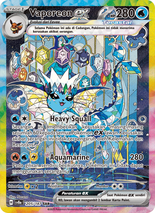 Vaporeon ex 205 — Festival Terastal ex (Indonesian Pokémon TCG card)