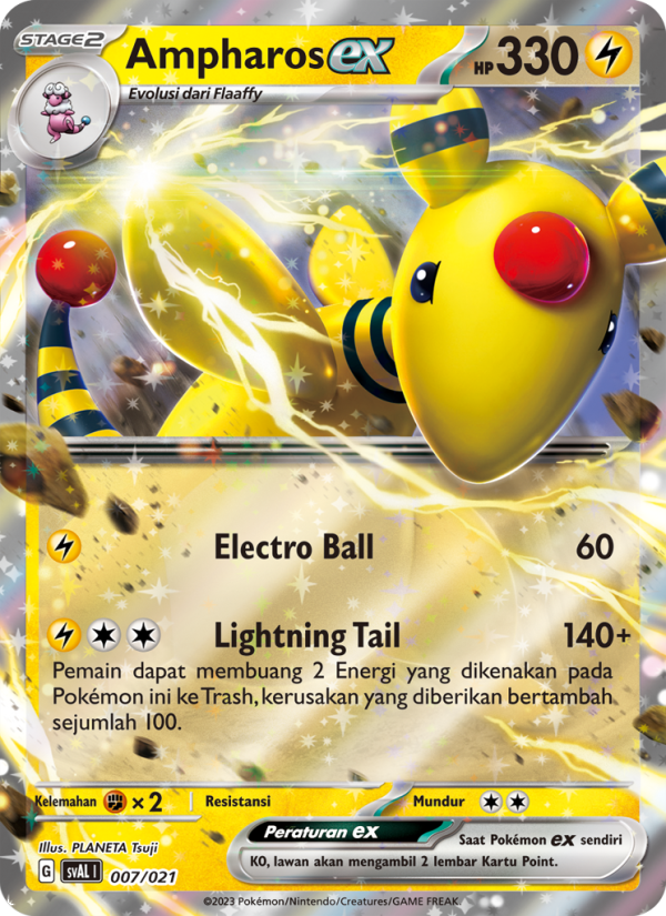 Ampharos ex 007 — Sprigatito & Lucario ex (Indonesian Pokémon TCG card)