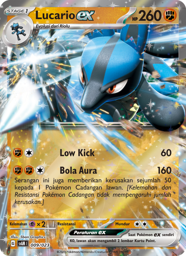 Lucario ex 009 — Fuecoco & Ampharos ex (Indonesian Pokémon TCG card)