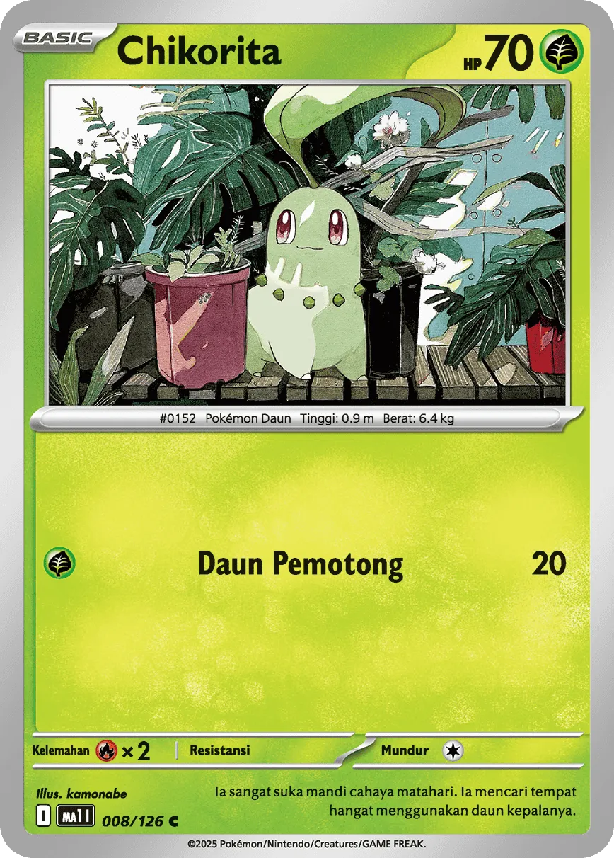 Chikorita 008/184 — Evolusi Mega (Indonesian Pokémon TCG card)