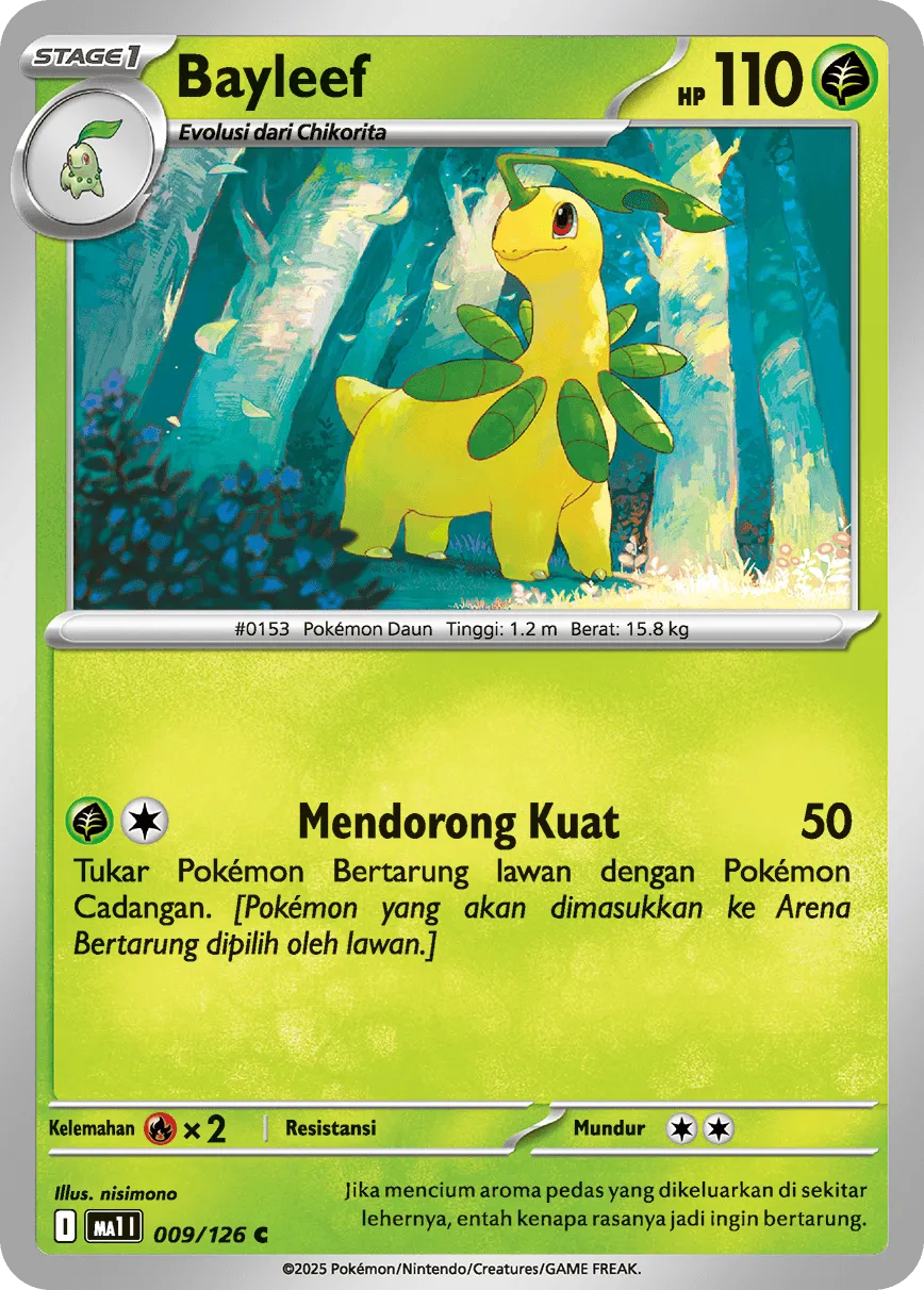 Bayleef 009/184 — Evolusi Mega (Indonesian Pokémon TCG card)