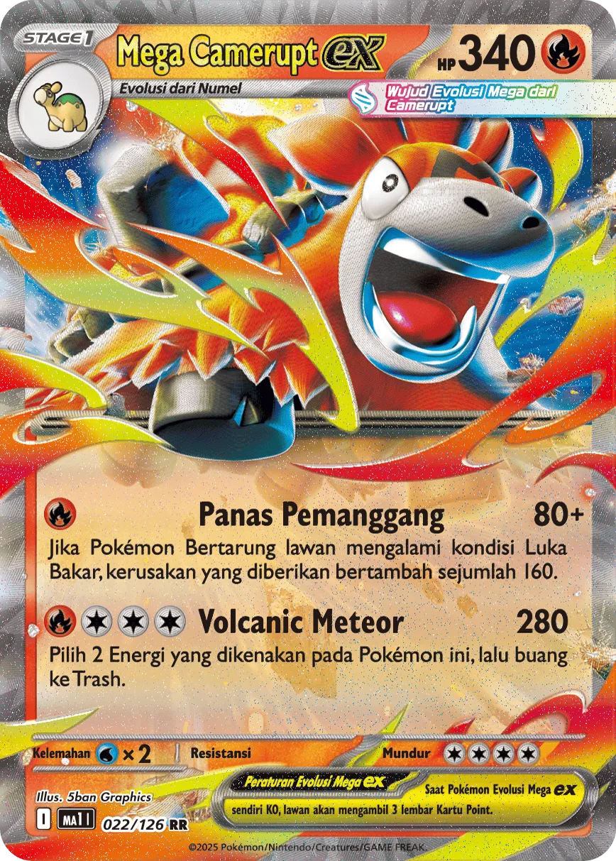 Mega Camerupt ex 022/184 — Evolusi Mega (Indonesian Pokémon TCG card)