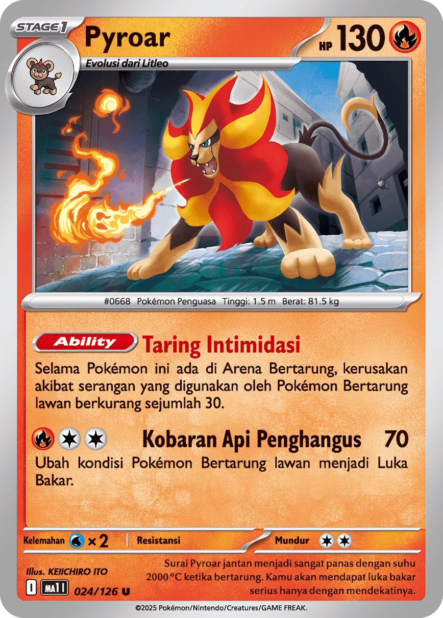 Pyroar 024/184 — Evolusi Mega (Indonesian Pokémon TCG card)