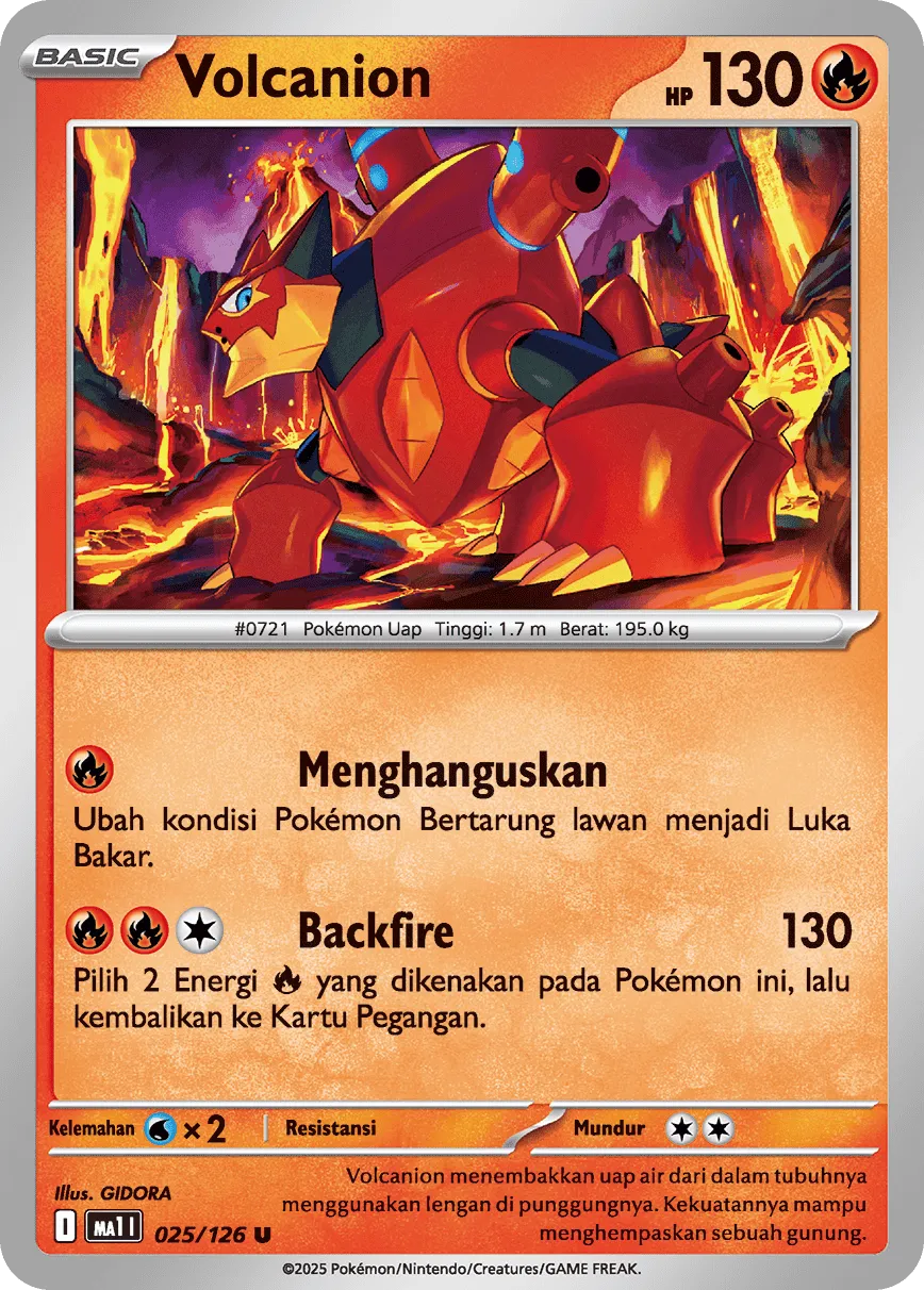Volcanion 025/184 — Evolusi Mega (Indonesian Pokémon TCG card)