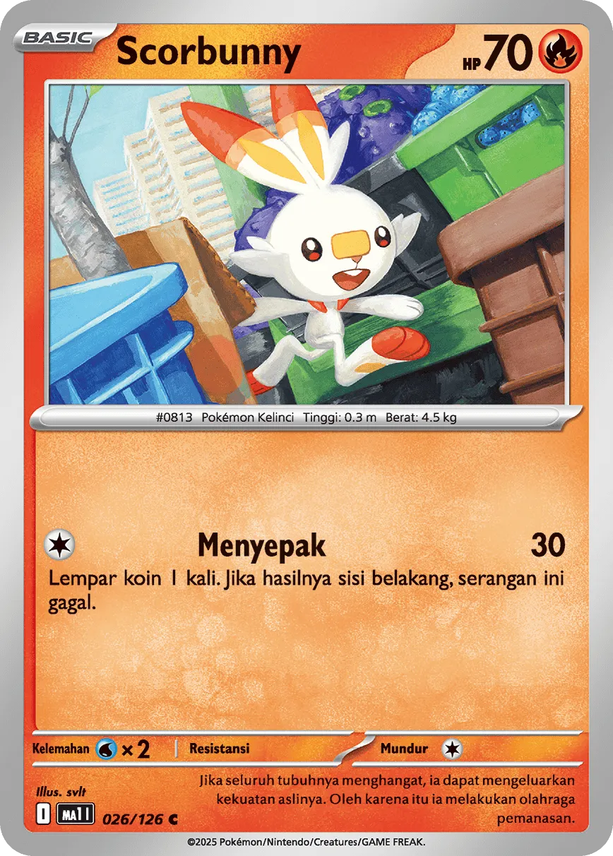 Scorbunny 026/184 — Evolusi Mega (Indonesian Pokémon TCG card)