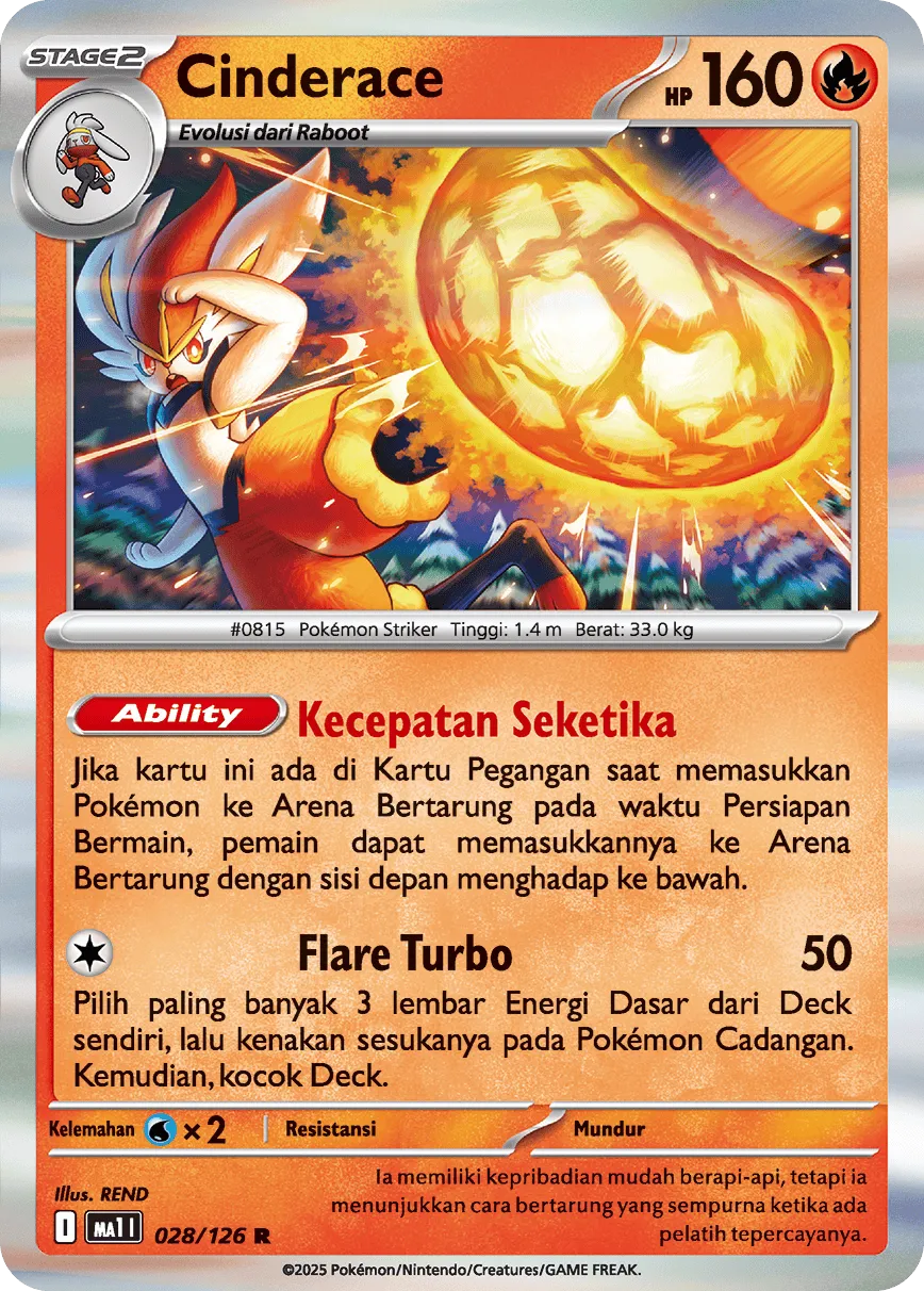 Cinderace 028/184 — Evolusi Mega (Indonesian Pokémon TCG card)