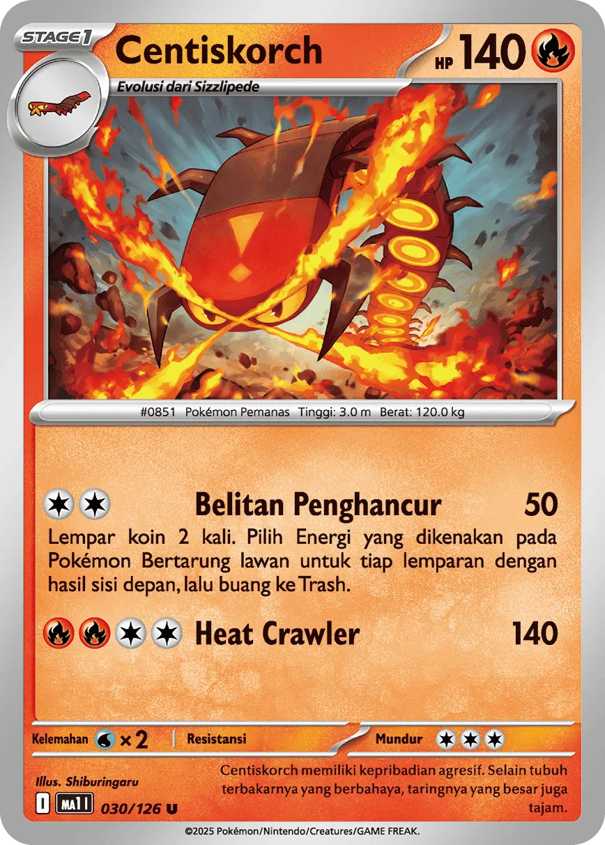 Centiskorch 030/184 — Evolusi Mega (Indonesian Pokémon TCG card)