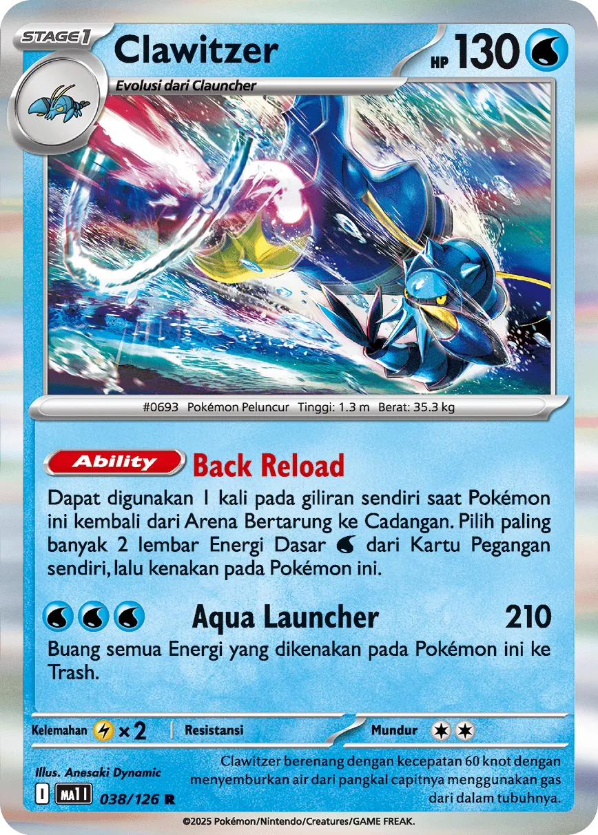 Clawitzer 038/184 — Evolusi Mega (Indonesian Pokémon TCG card)