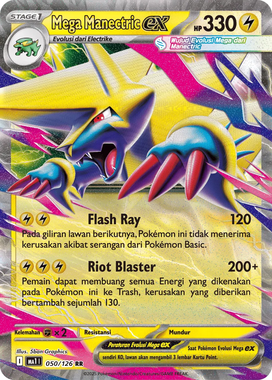 Mega Manectric ex 050/184 — Evolusi Mega (Indonesian Pokémon TCG card)