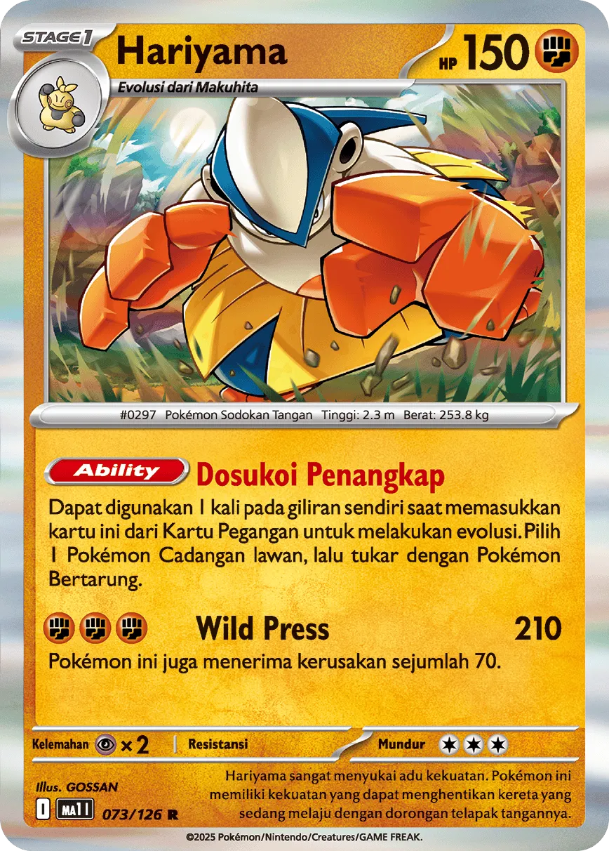 Hariyama 073/184 — Evolusi Mega (Indonesian Pokémon TCG card)