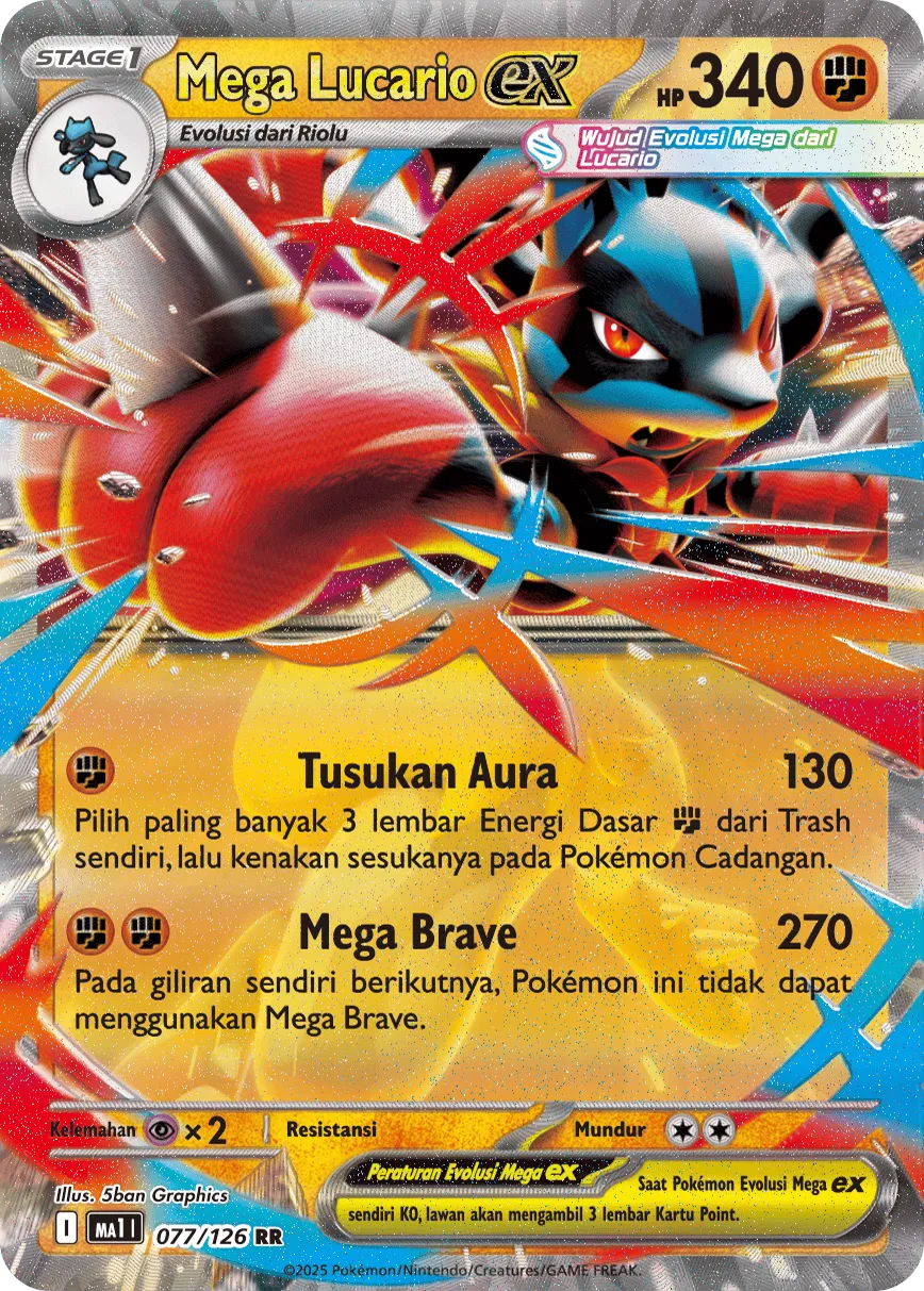 Mega Lucario ex 077/184 — Evolusi Mega (Indonesian Pokémon TCG card)