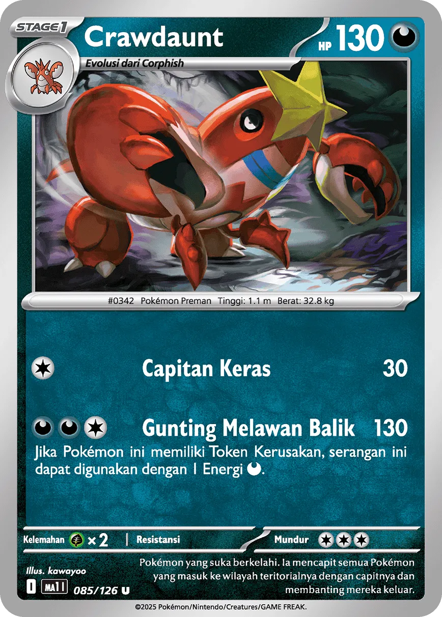 Crawdaunt 085/184 — Evolusi Mega (Indonesian Pokémon TCG card)