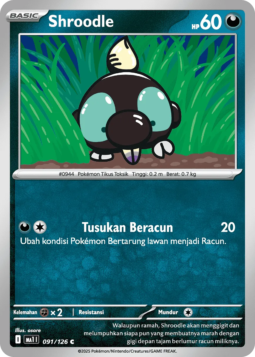 Shroodle 091/184 — Evolusi Mega (Indonesian Pokémon TCG card)