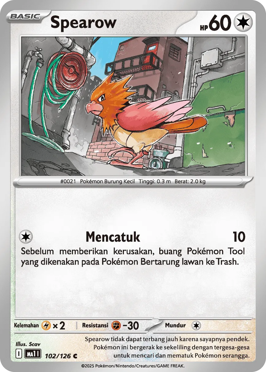 Spearow 102/184 — Evolusi Mega (Indonesian Pokémon TCG card)