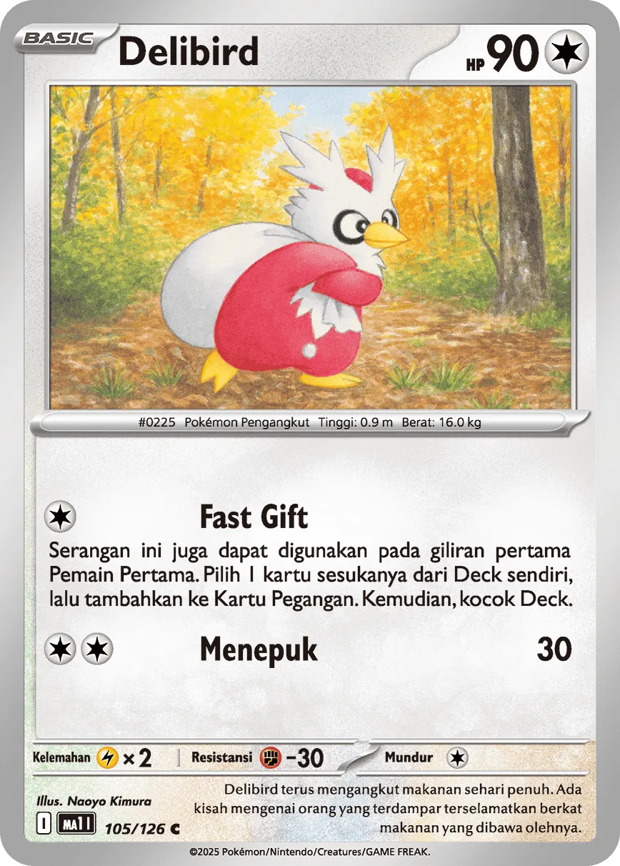 Delibird 105/184 — Evolusi Mega (Indonesian Pokémon TCG card)