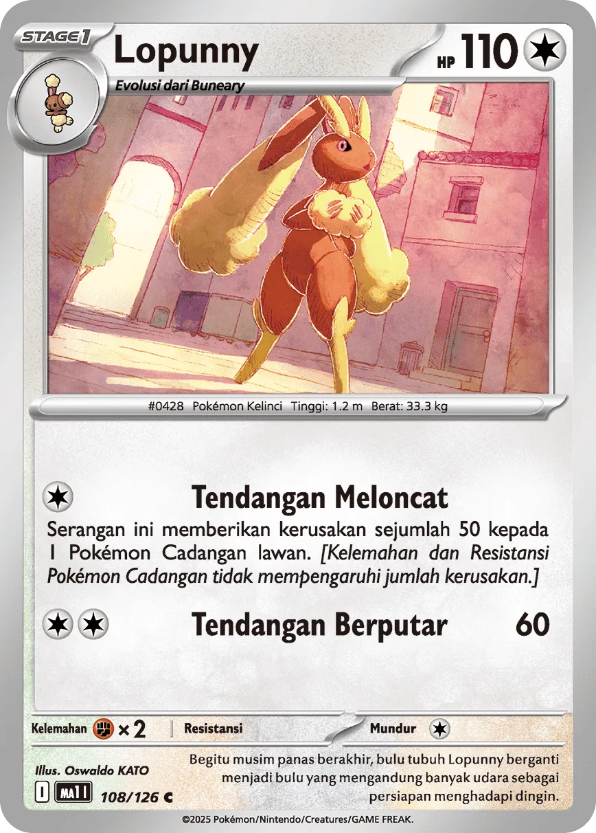 Lopunny 108/184 — Evolusi Mega (Indonesian Pokémon TCG card)