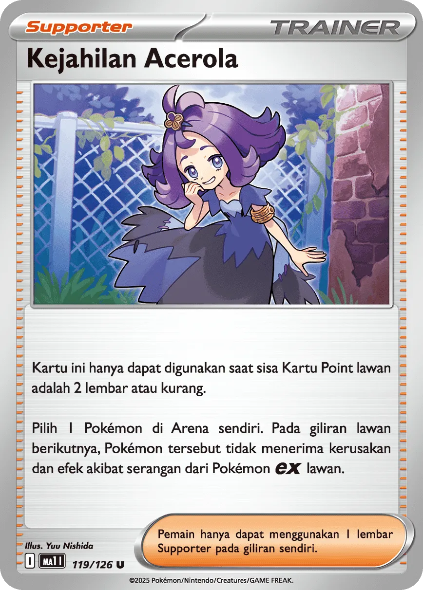 Acerola's Mischief 119/184 — Evolusi Mega (Indonesian Pokémon TCG card)