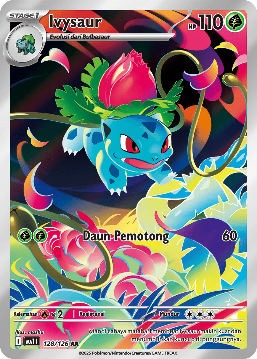 Ivysaur 128/184 — Evolusi Mega (Indonesian Pokémon TCG card)