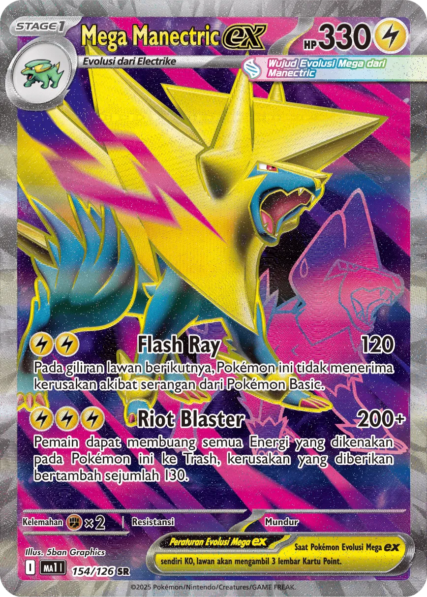 Mega Manectric ex 154/184 — Evolusi Mega (Indonesian Pokémon TCG card)