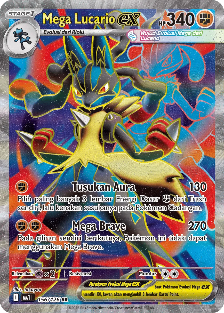 Mega Lucario ex 156/184 — Evolusi Mega (Indonesian Pokémon TCG card)