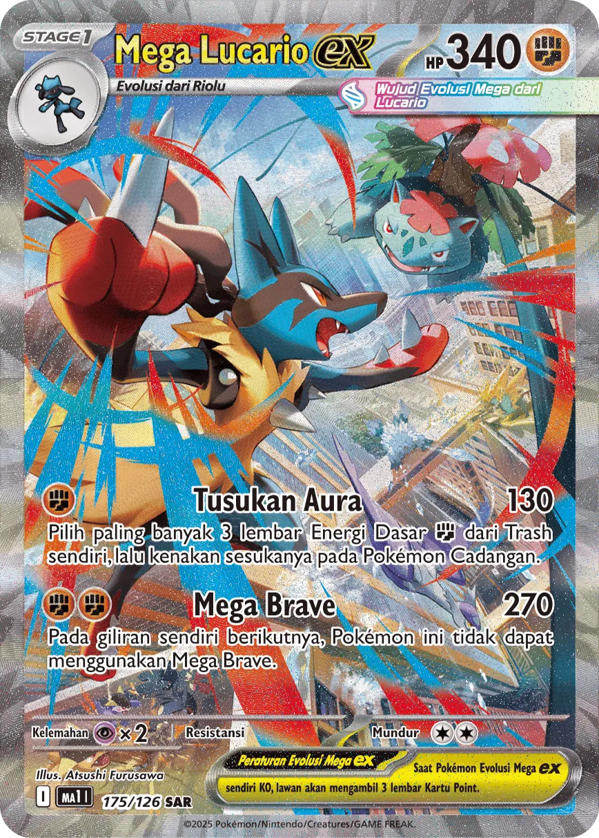 Mega Lucario ex 175/184 — Evolusi Mega (Indonesian Pokémon TCG card)