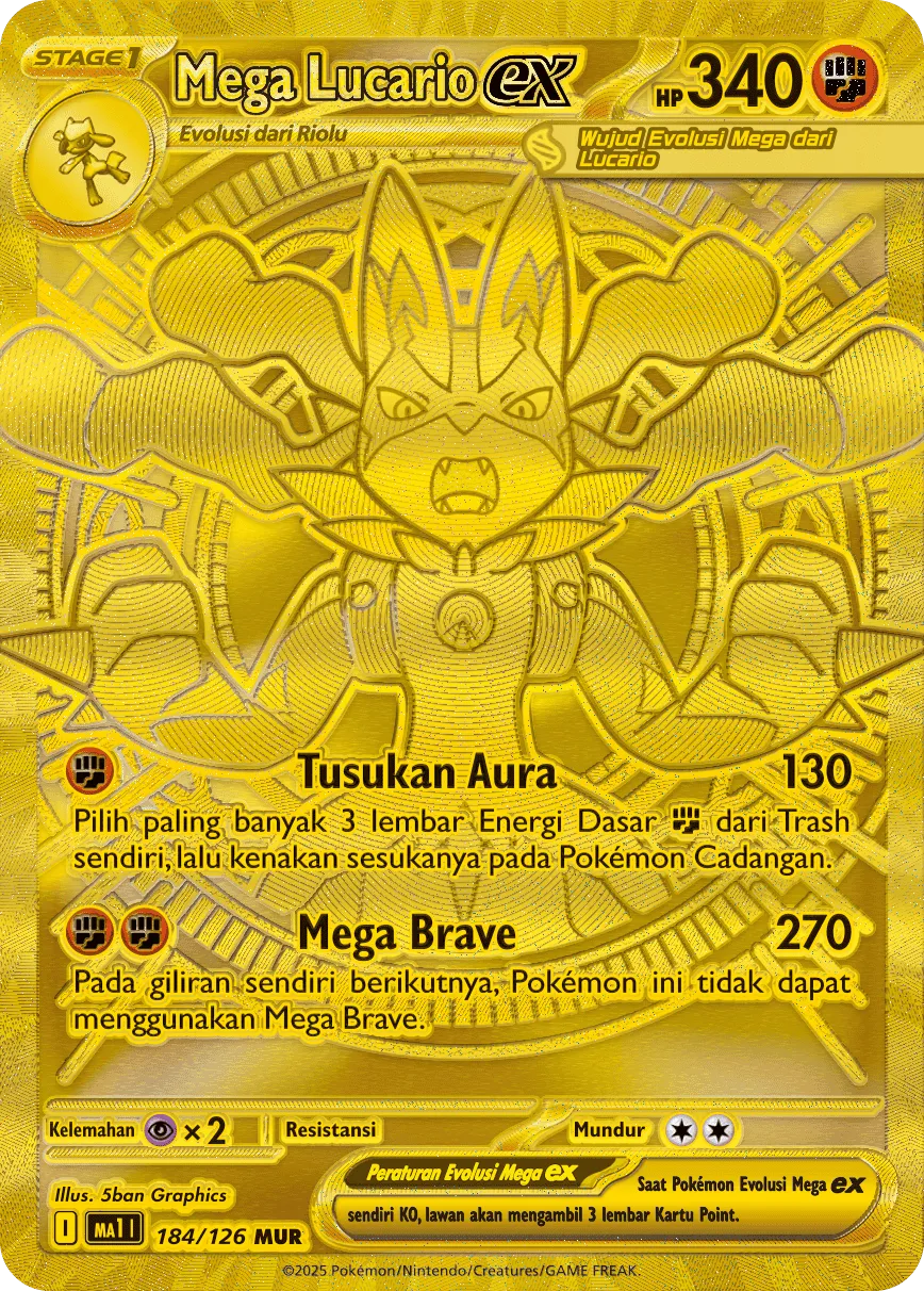 Mega Lucario ex 184/184 — Evolusi Mega (Indonesian Pokémon TCG card)