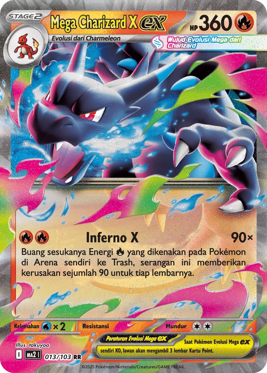 Mega Charizard X ex 013 — Blue Blaze (Indonesian Pokémon TCG card)