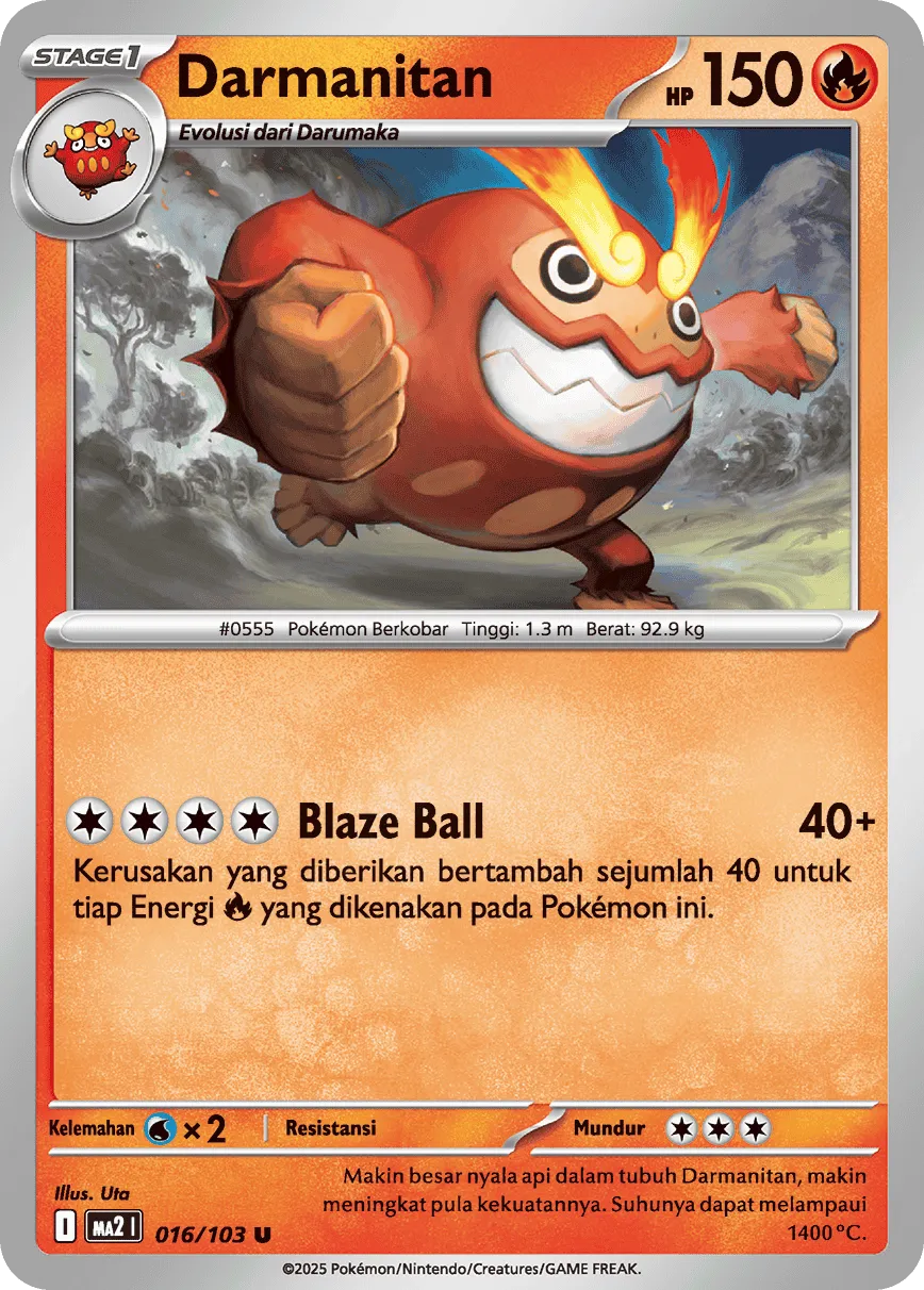 Darmanitan 016 — Blue Blaze (Indonesian Pokémon TCG card)