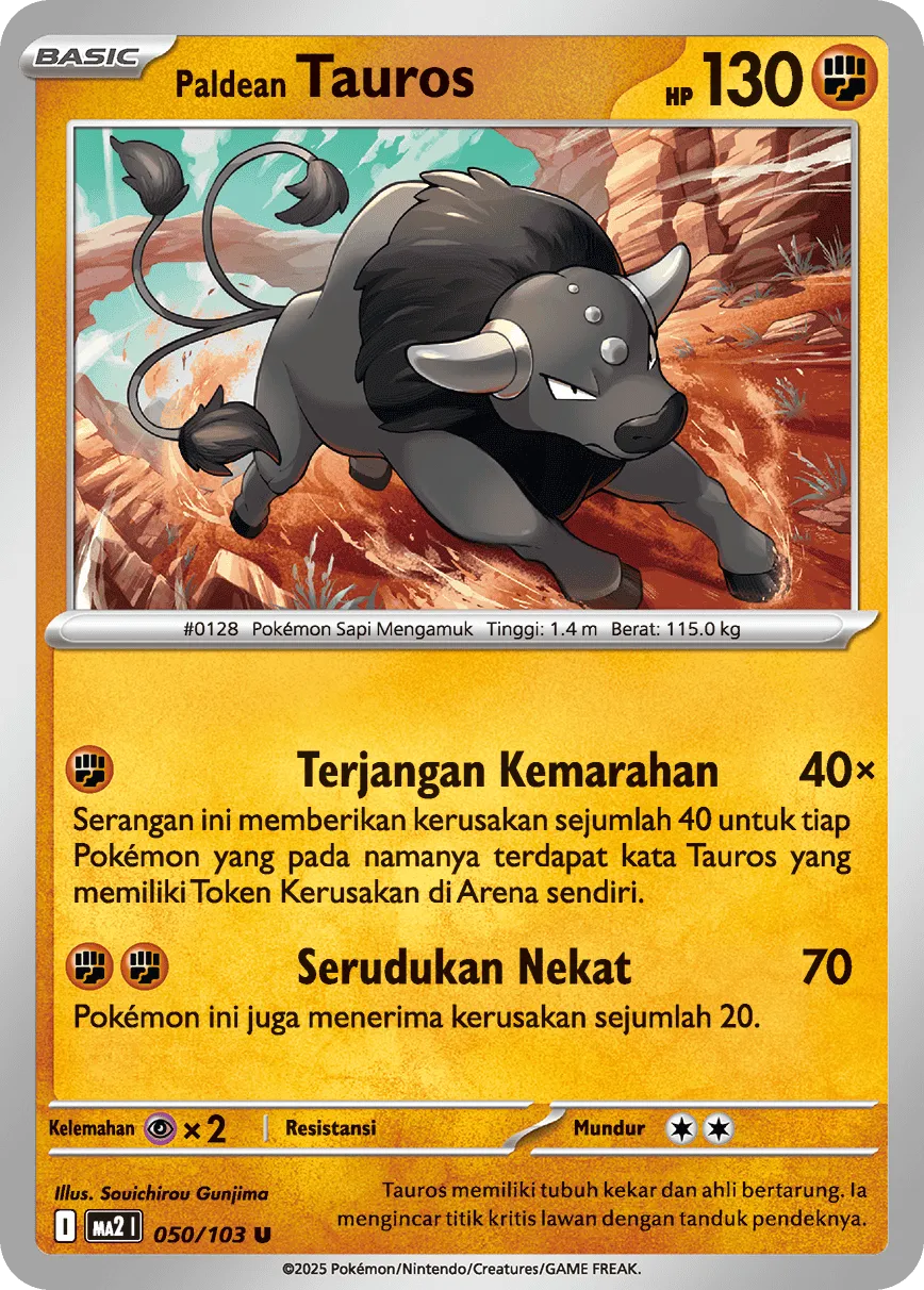 Paldean Tauros 050 — Blue Blaze (Indonesian Pokémon TCG card)