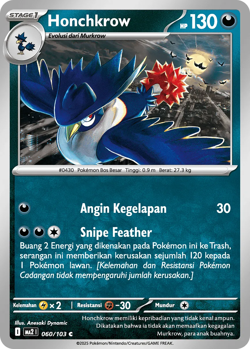 Honchkrow 060 — Blue Blaze (Indonesian Pokémon TCG card)