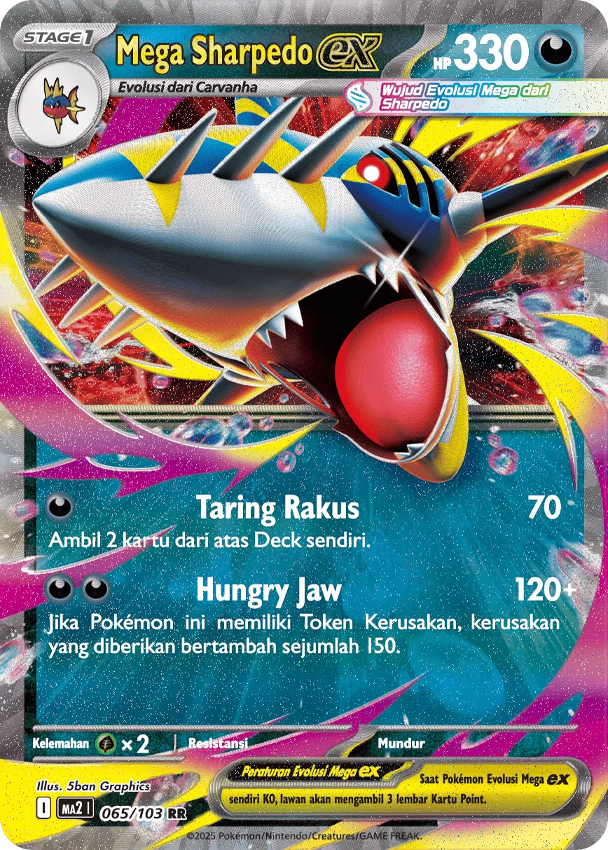 Mega Sharpedo ex 065 — Blue Blaze (Indonesian Pokémon TCG card)