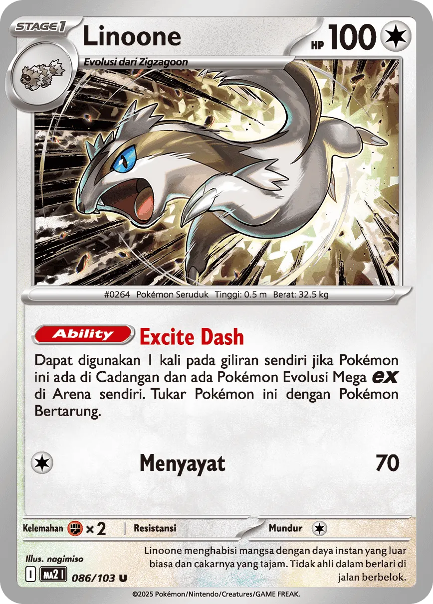 Linoone 086 — Blue Blaze (Indonesian Pokémon TCG card)