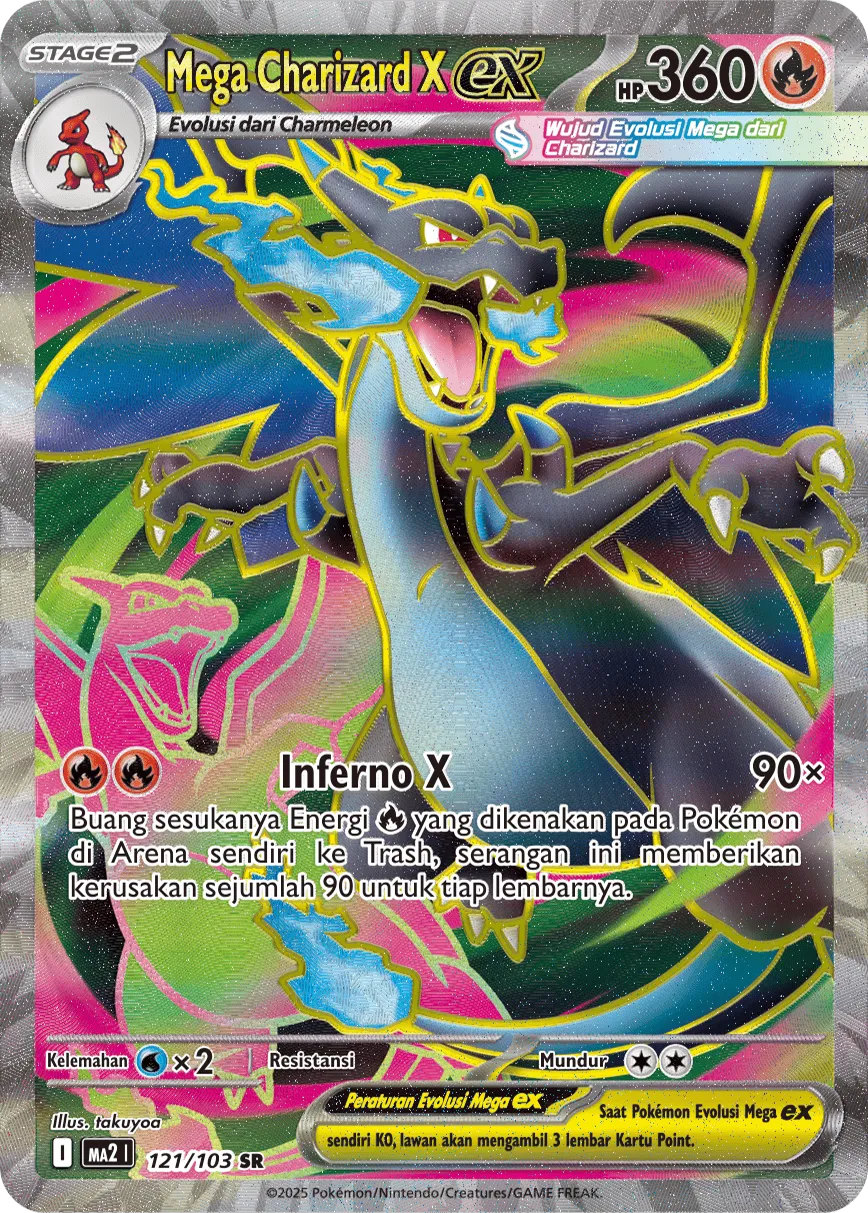 Mega Charizard X ex 121 — Blue Blaze (Indonesian Pokémon TCG card)
