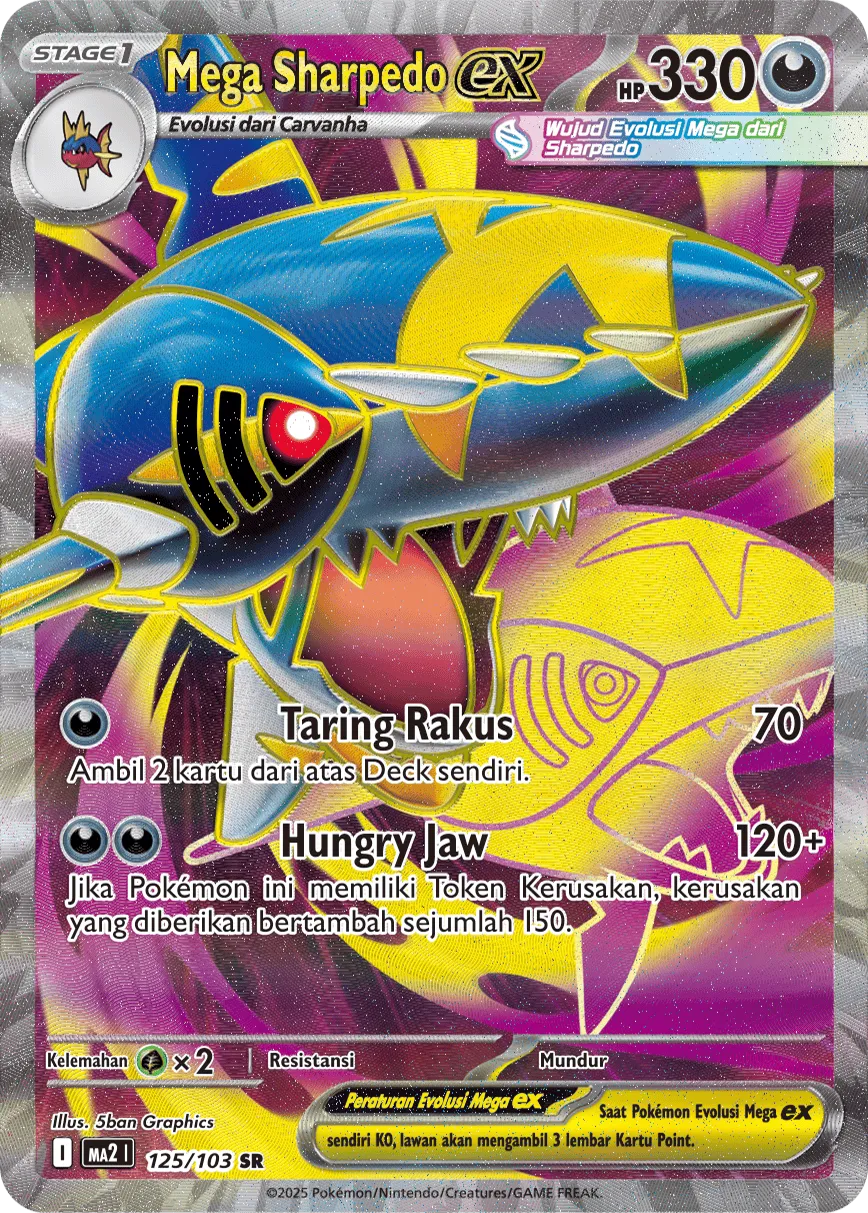 Mega Sharpedo ex 125 — Blue Blaze (Indonesian Pokémon TCG card)