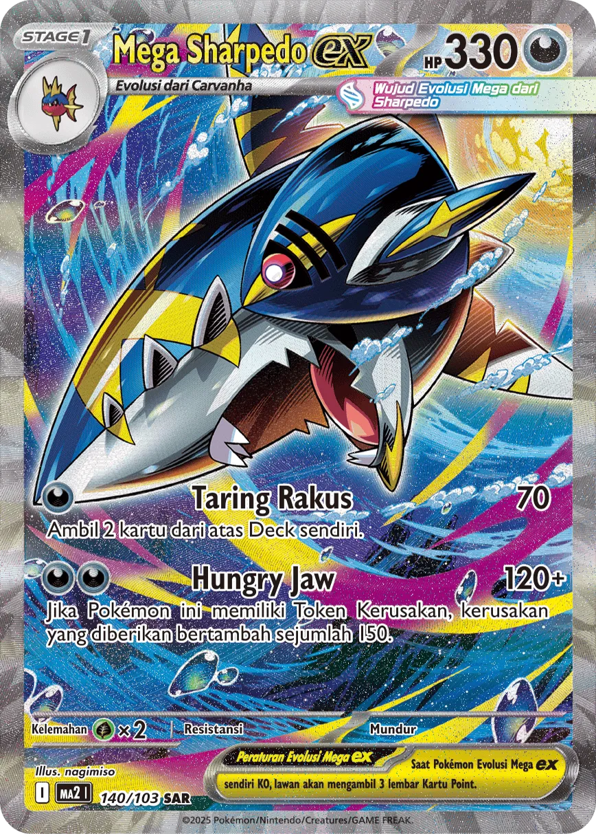 Mega Sharpedo ex 140 — Blue Blaze (Indonesian Pokémon TCG card)