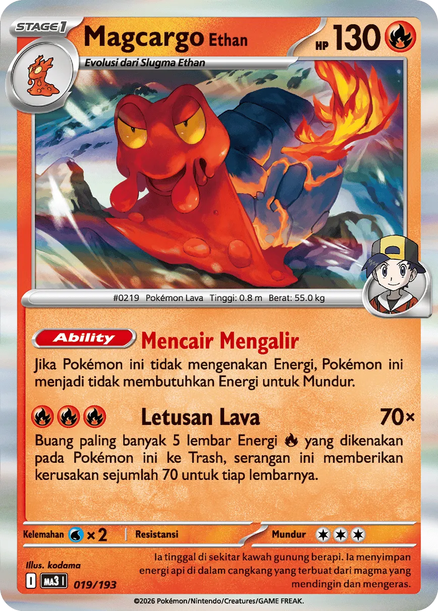 Ethan's Magcargo 019 — MEGA Dream ex (Indonesian Pokémon TCG card)