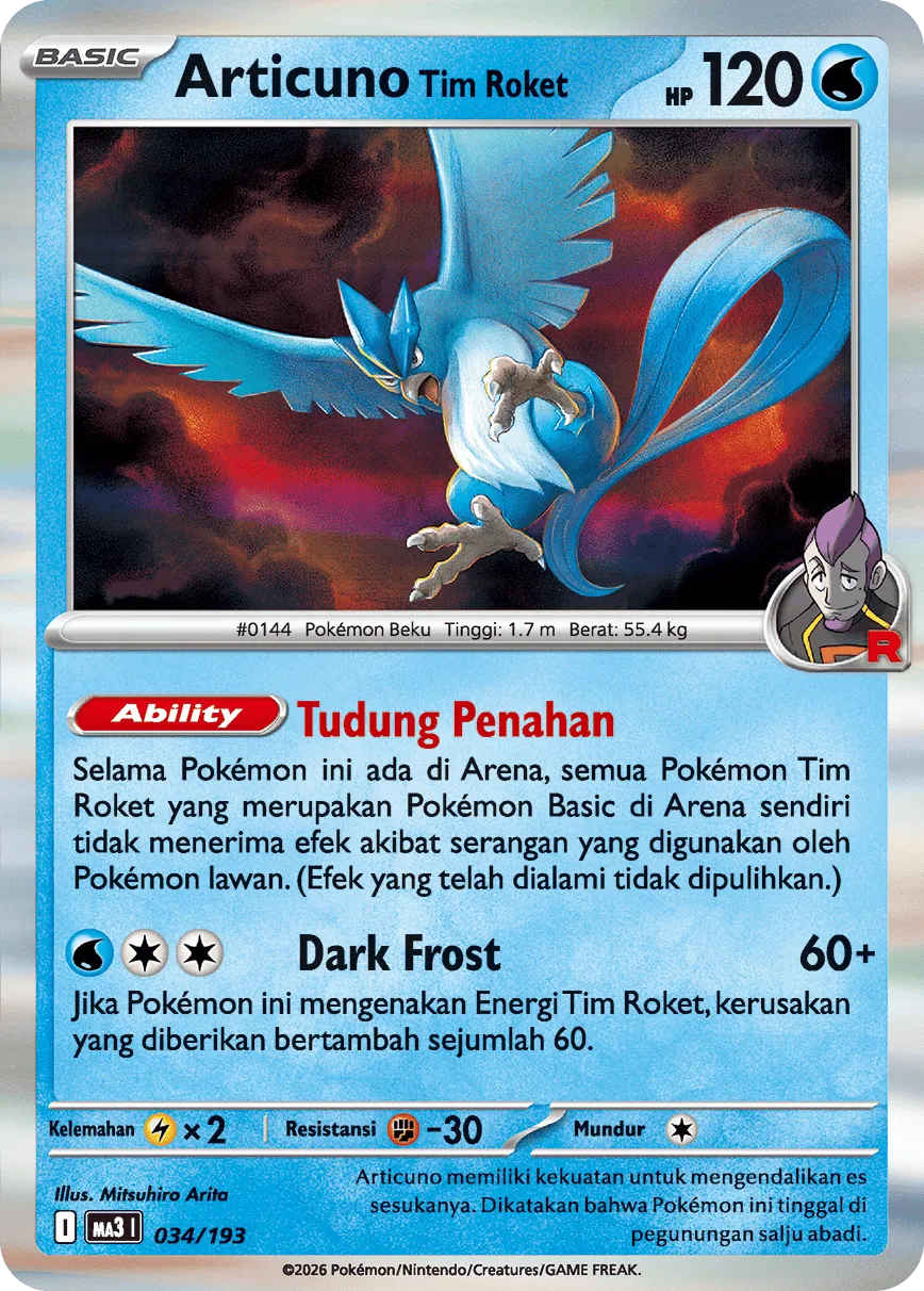 Team Rocket's Articuno 034 — MEGA Dream ex (Indonesian Pokémon TCG card)