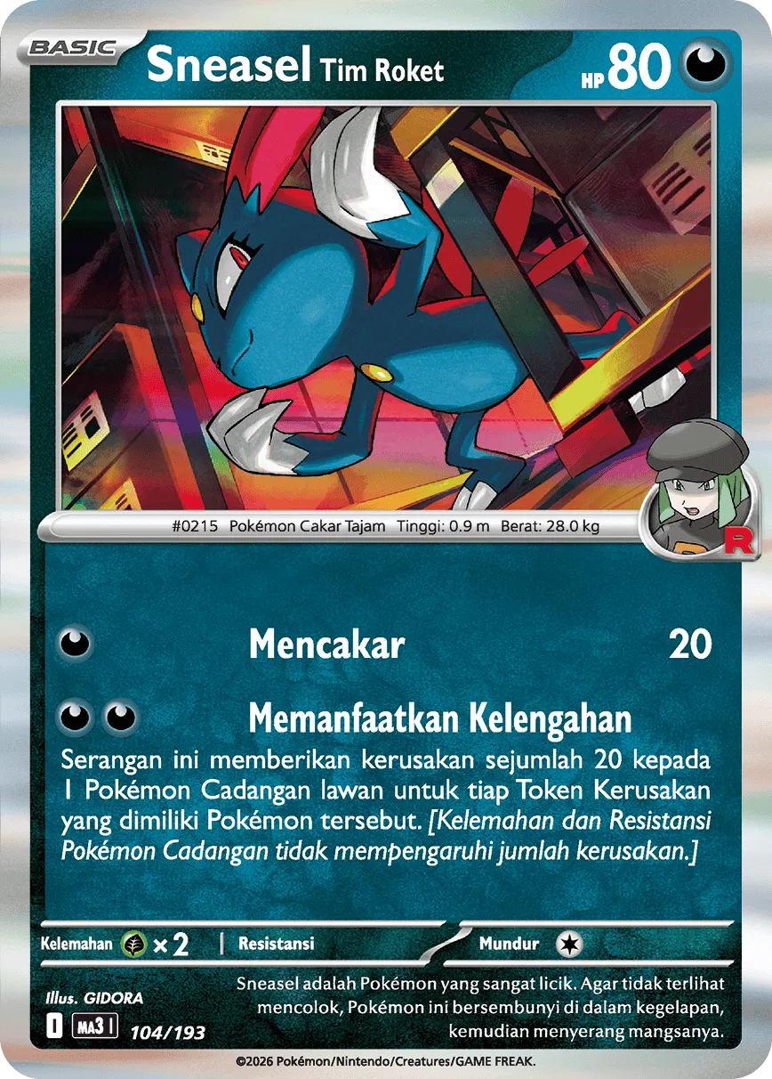 Team Rocket's Sneasel 104 — MEGA Dream ex (Indonesian Pokémon TCG card)